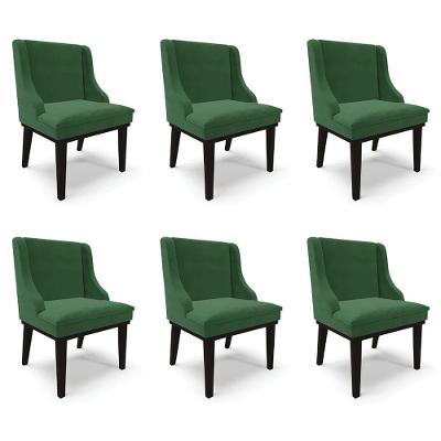 Kit 6 Cadeiras Decorativas Sala De Jantar Base Fixa De Madeira Firenze Veludo Verde/preto G19