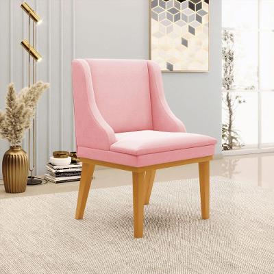 Cadeira Decorativa Sala De Jantar Base Fixa De Madeira Firenze Suede Rosa Bebê/castanho