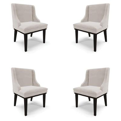 Kit 4 Cadeiras Decorativas Sala De Jantar Base Fixa De Madeira Firenze Veludo Cinza/preto