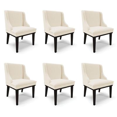 Kit 6 Cadeiras Decorativas Sala De Jantar Base Fixa De Madeira Firenze Linho Bege/preto G19 - Gran Belo
