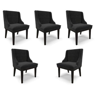 Kit 5 Cadeiras Decorativas Sala De Jantar Base Fixa De Madeira Firenze Suede Preto G19 - Gran Belo