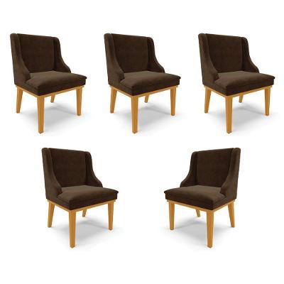 Kit 5 Cadeiras Decorativas Sala De Jantar Base Fixa De Madeira Firenze Suede Marrom/castanho