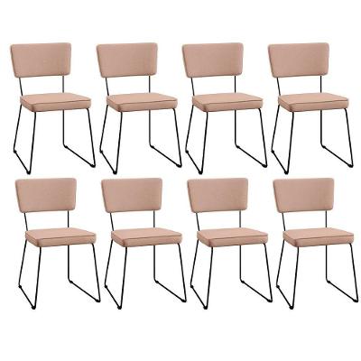 Kit 08 Cadeiras Estofada Para Sala De Jantar Base Aço Rosê