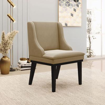 Cadeira Decorativa Sala De Jantar Base Fixa De Madeira Firenze Suede Nude/preto G19 - Gran Belo