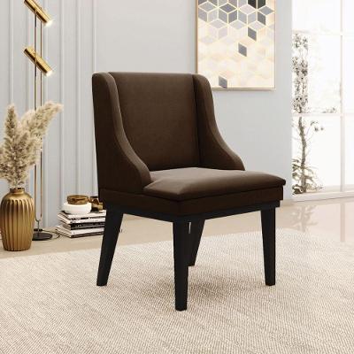 Cadeira Decorativa Sala De Jantar Base Fixa De Madeira Firenze Suede Marrom/preto G19 - Gran Belo