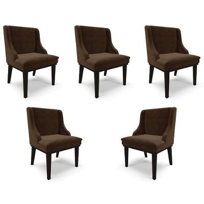 Kit 5 Cadeiras Decorativas Sala De Jantar Base Fixa De Madeira Firenze Suede Marrom/preto G19