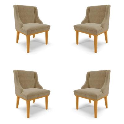 Kit 4 Cadeiras Decorativas Sala De Jantar Base Fixa De Madeira Firenze Suede Nude/castanho