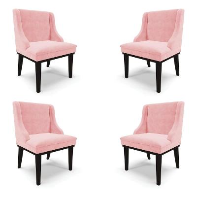 Kit 4 Cadeiras Decorativas Sala De Jantar Base Fixa De Madeira Firenze Suede Rosa Bebê/preto G19