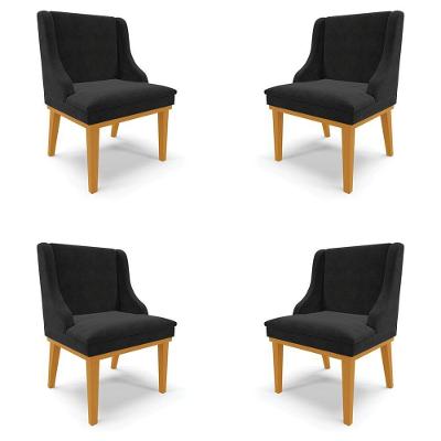 Kit 4 Cadeiras Decorativas Sala De Jantar Base Fixa De Madeira Firenze Suede Preto/castanho