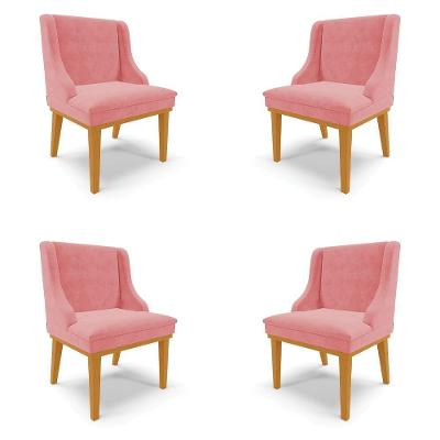 Kit 4 Cadeiras Decorativas Sala De Jantar Base Fixa De Madeira Firenze Suede Rose/castanho