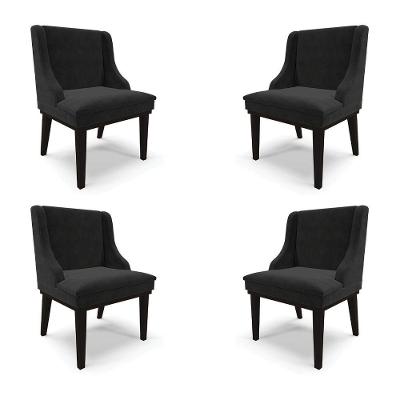 Kit 4 Cadeiras Decorativas Sala De Jantar Base Fixa De Madeira Firenze Suede Preto G19 - Gran Belo
