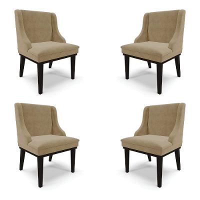 Kit 4 Cadeiras Decorativas Sala De Jantar Base Fixa De Madeira Firenze Suede Nude/preto G19