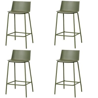 Kit 4 Banquetas Ipanema Alta Fratini 96 Cm (altura) Em Poliuretano (pu) Base Em Aço Verde Aloe