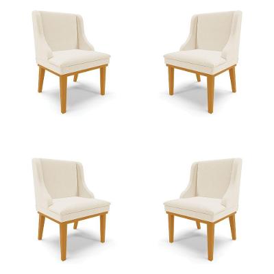 Kit 4 Cadeiras Decorativas Sala De Jantar Base Fixa De Madeira Firenze Linho Bege/castanho G19