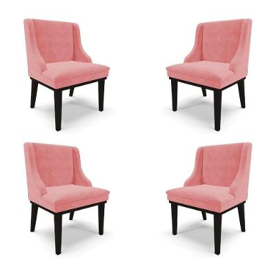 Kit 4 Cadeiras Decorativas Sala De Jantar Base Fixa De Madeira Firenze Suede Rosê/preto