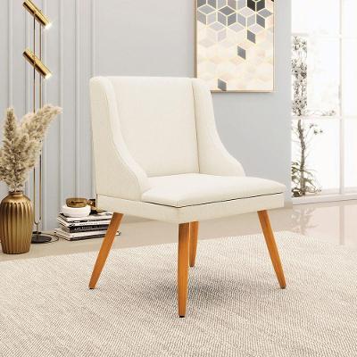 Cadeira Decorativa Sala De Jantar Pés Palito De Madeira Firenze Linho Bege/natural G19 - Gran Belo