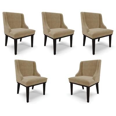 Kit 5 Cadeiras Decorativas Sala De Jantar Base Fixa De Madeira Firenze Suede Nude/preto G19