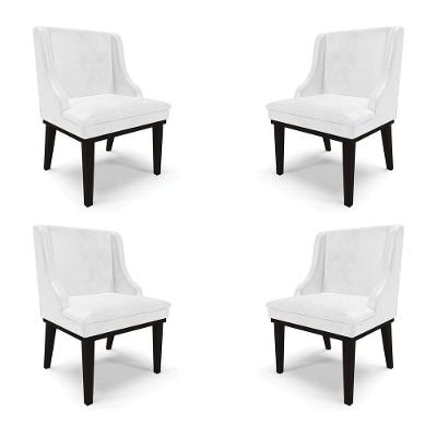 Kit 4 Cadeiras Decorativas Sala De Jantar Base Fixa De Madeira Firenze Pu Branco Brilho/preto
