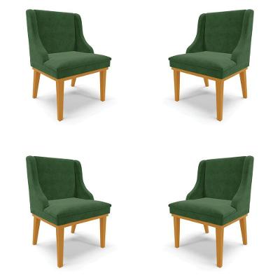 Kit 4 Cadeiras Decorativas Sala De Jantar Base Fixa De Madeira Firenze Suede Verde/castanho G19