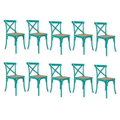 Kit 10 Cadeiras Jantar Azul Turquesa Assento Bege Aço Azul
