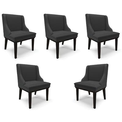 Kit 5 Cadeiras Decorativas Sala De Jantar Base Fixa De Madeira Firenze Pu Preto Fosco
