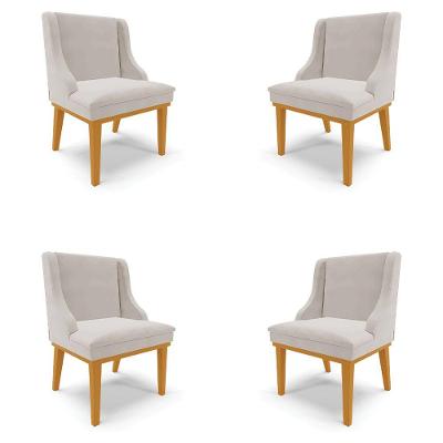 Kit 4 Cadeiras Decorativas Sala De Jantar Base Fixa De Madeira Firenze Veludo Cinza/castanho