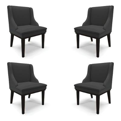 Kit 4 Cadeiras Decorativas Sala De Jantar Base Fixa De Madeira Firenze Pu Preto Fosco