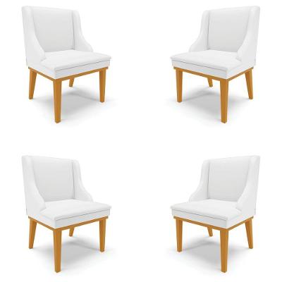 Kit 4 Cadeiras Decorativas Sala De Jantar Base Fixa De Madeira Firenze Pu Branco Fosco/castanho