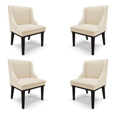 Kit 4 Cadeiras Decorativas Sala De Jantar Base Fixa De Madeira Firenze Pu Bege/preto G19 - Gran Belo