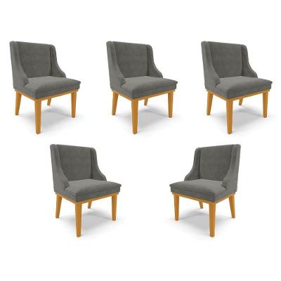 Kit 5 Cadeiras Decorativas Sala De Jantar Base Fixa De Madeira Firenze Suede Grafite/castanho G19