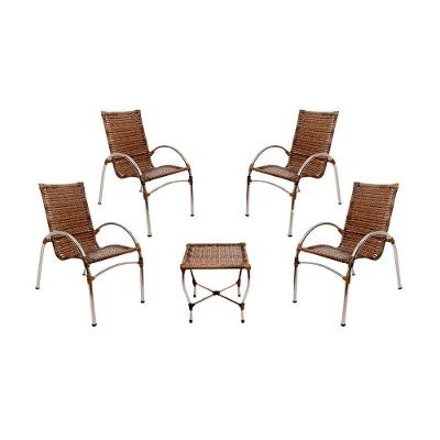 4 Cadeiras Giovana Com Mesa De Centro Em Alumínio Para Jardim, área, Piscina Trama Original Argila