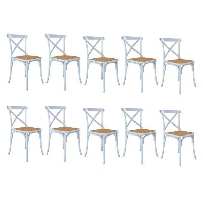 Kit 10 Cadeiras Jantar Cross Branca Assento Bege Aço Branco