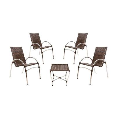 4 Cadeiras Giovana Com Mesa De Centro Em Alumínio Para Jardim, área, Piscina Trama Original Pedra Ferro