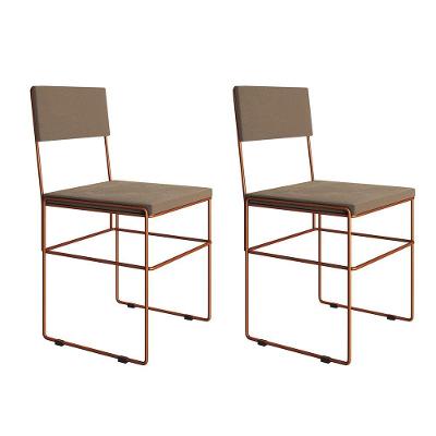 Kit 2 Cadeiras De Jantar Estofadas Bege Base Cobre