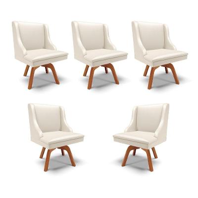 Kit 5 Cadeiras Decorativas Sala De Jantar Base Giratória De Madeira Firenze Pu Bege/natural