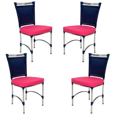 4 Cadeiras Em Alumínio E Fibra Sintética Jk Cozinha Edícula Azul Dark E Pink