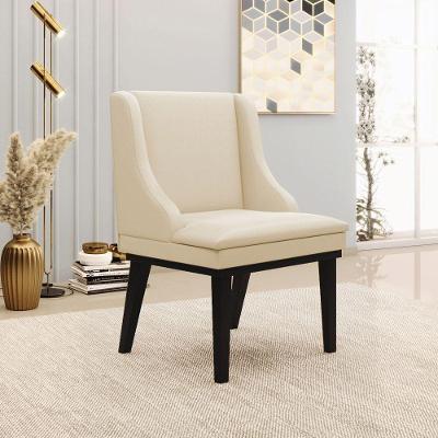 Cadeira Decorativa Sala De Jantar Base Fixa De Madeira Firenze Pu Bege/preto G19 - Gran Belo