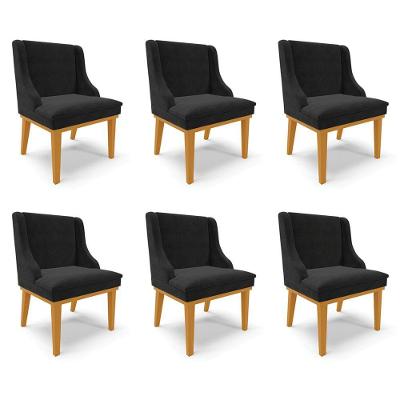 Kit 6 Cadeiras Decorativas Sala De Jantar Base Fixa De Madeira Firenze Suede Preto/castanho G19 - Gran Belo