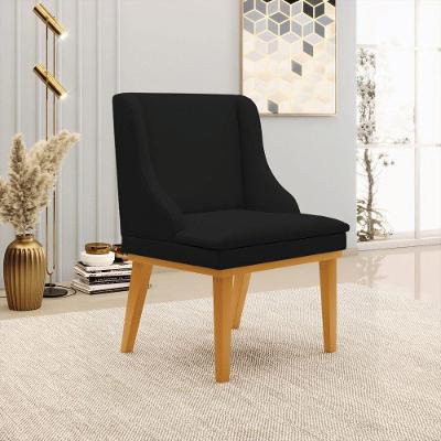 Cadeira Decorativa Sala De Jantar Base Fixa De Madeira Firenze Linho Preto/castanho G19 - Gran Belo