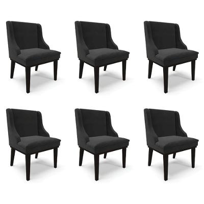 Kit 6 Cadeiras Decorativas Sala De Jantar Base Fixa De Madeira Firenze Veludo Preto G19 - Gran Belo