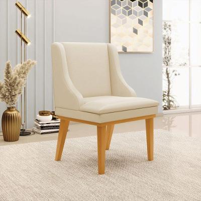 Cadeira Decorativa Sala De Jantar Base Fixa De Madeira Firenze Pu Bege/castanho G19 - Gran Belo