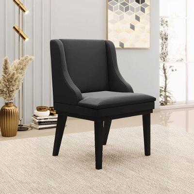 Cadeira Decorativa Sala De Jantar Base Fixa De Madeira Firenze Veludo Preto G19 - Gran Belo