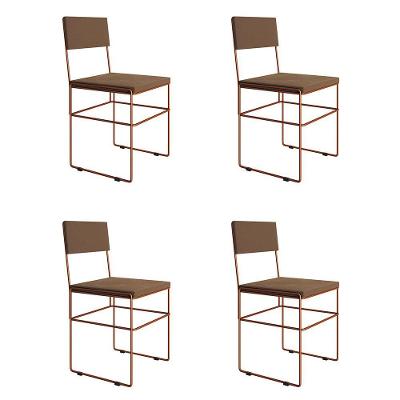 Kit 4 Cadeiras De Jantar Estofadas Marrom Base Cobre