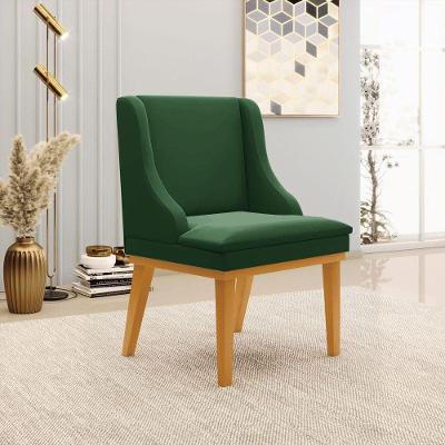 Cadeira Decorativa Sala De Jantar Base Fixa De Madeira Firenze Veludo Verde Esmeralda/castanho G19