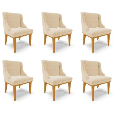 Kit 6 Cadeiras Decorativas Sala De Jantar Base Fixa De Madeira Firenze Suede Bege/castanho G19