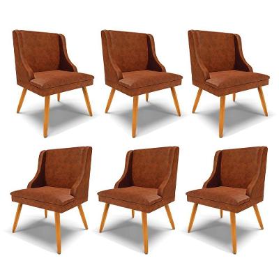 Kit 6 Cadeiras Decorativas Sala De Jantar Pés Palito De Madeira Firenze Pu Nozes/natural G19