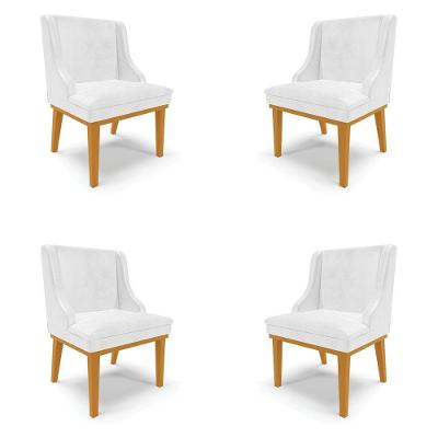 Kit 4 Cadeiras Decorativas Sala De Jantar Base Fixa De Madeira Firenze Pu Branco Brilho/castanho
