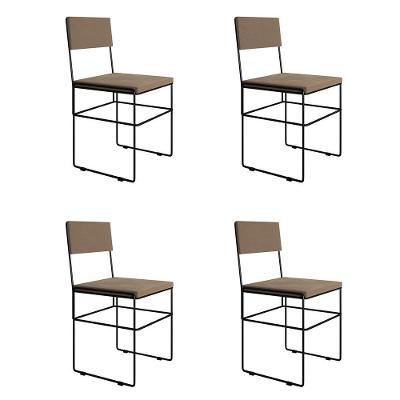 Kit 4 Cadeiras De Jantar Industrial Estofadas Bege Aço Preto