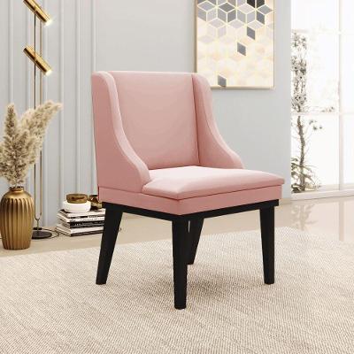 Cadeira Decorativa Sala De Jantar Base Fixa De Madeira Firenze Veludo Rosê/preto G19 - Gran Belo