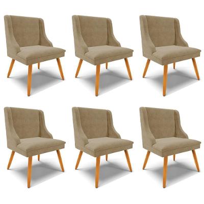 Kit 6 Cadeiras Decorativas Sala De Jantar Pés Palito De Madeira Firenze Suede Nude/natural G19